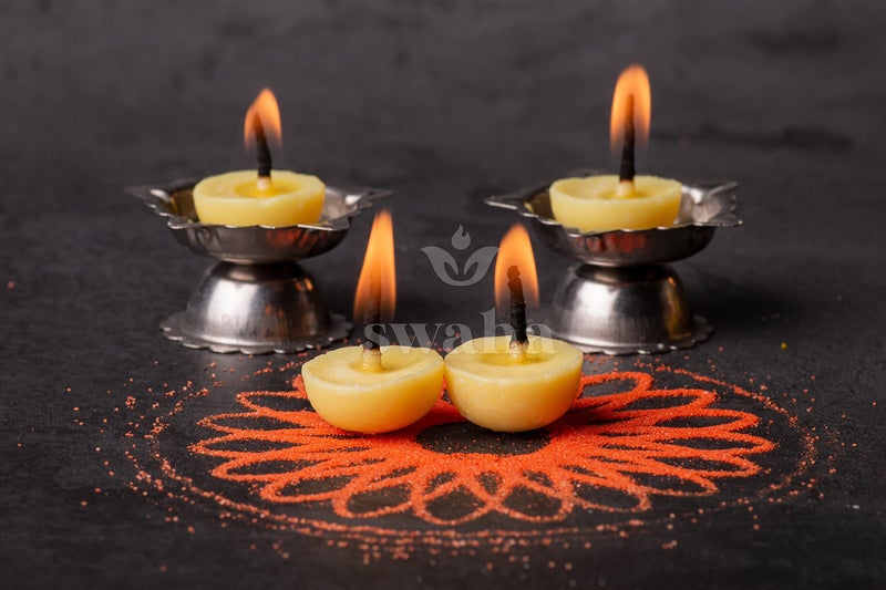 Swaha Easy Diya ghee Wicks/Diya batti, 100 Pieces, 30 min Burning time, Wax Free, clarified Butter Wicks for Puja, Yoga & Meditation - Pack of 1 - Image 4